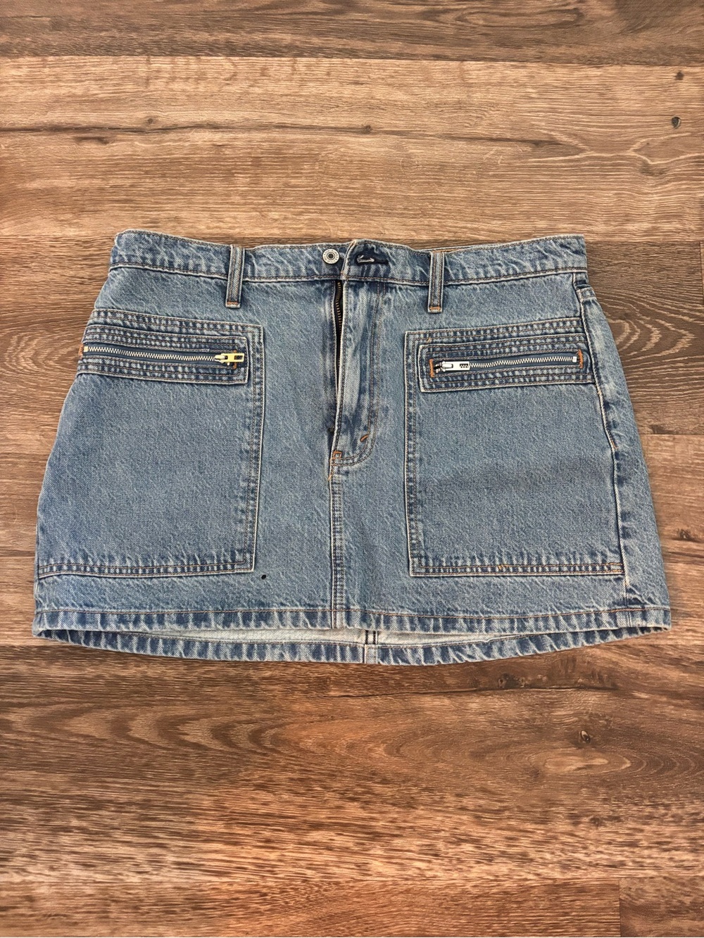 Abercrombie & Fitch Light Blue Denim Mini Skirt with Front Zip Pockets